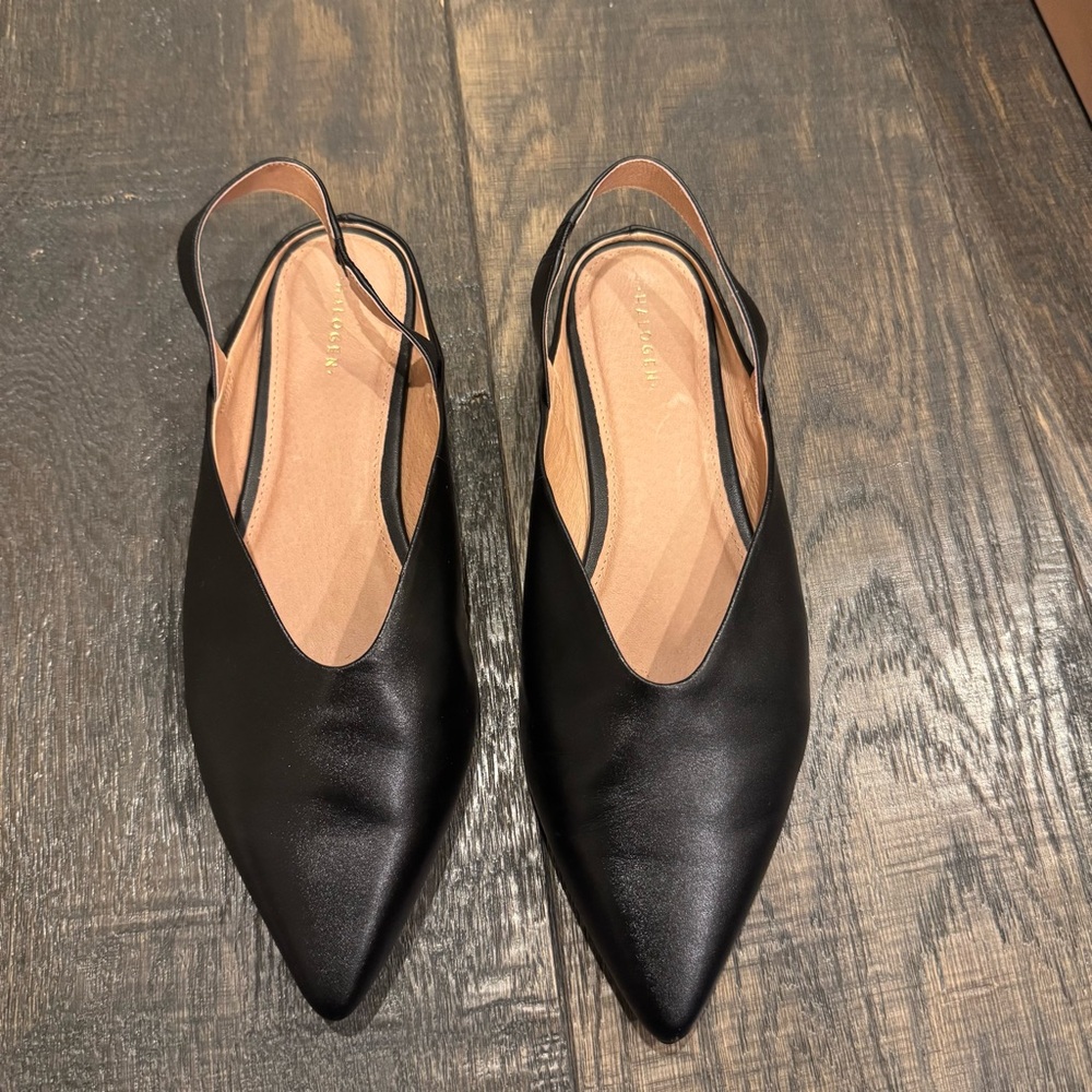 Halogen Black Leather Slingback Flats